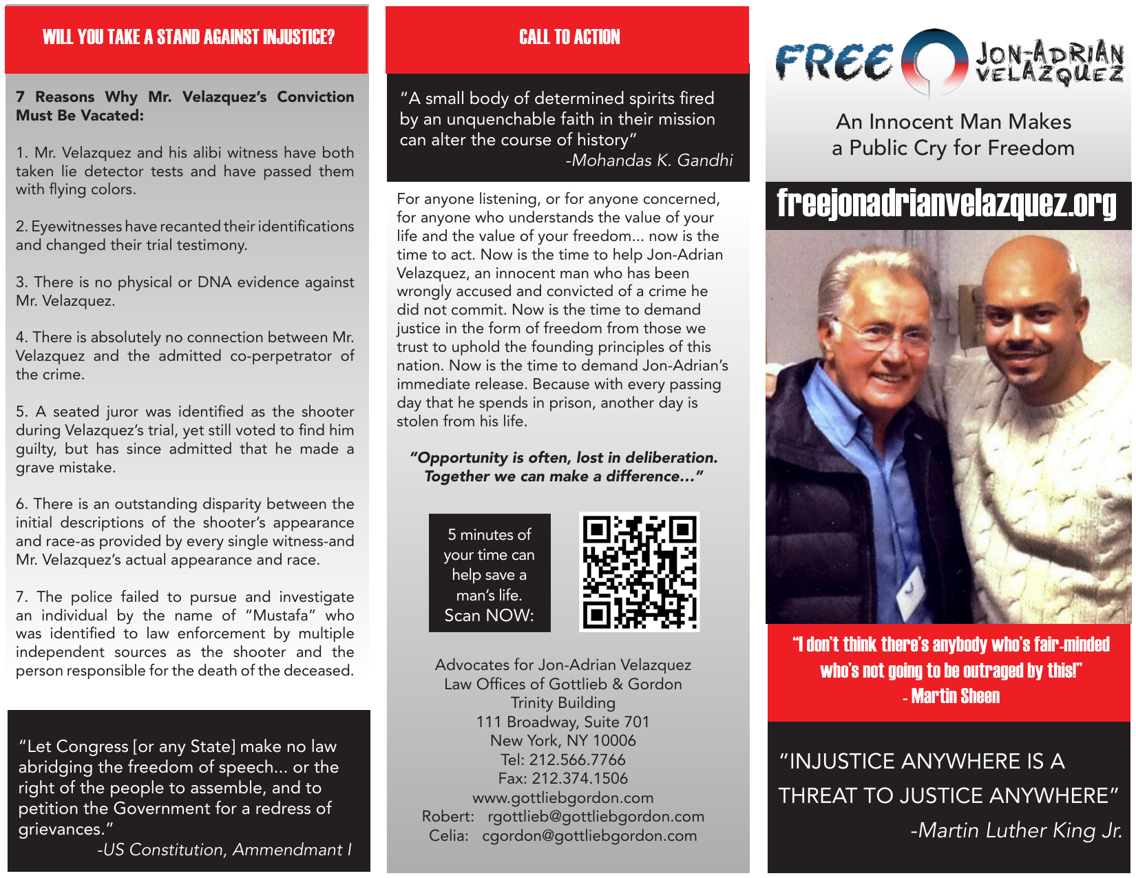 Preview of the original Free Jon-Adrian campaign trifold brochure