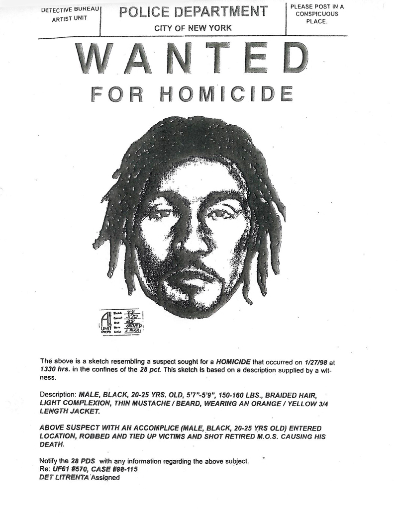 Full WANTED poster and police composite preserved from the original campaign site