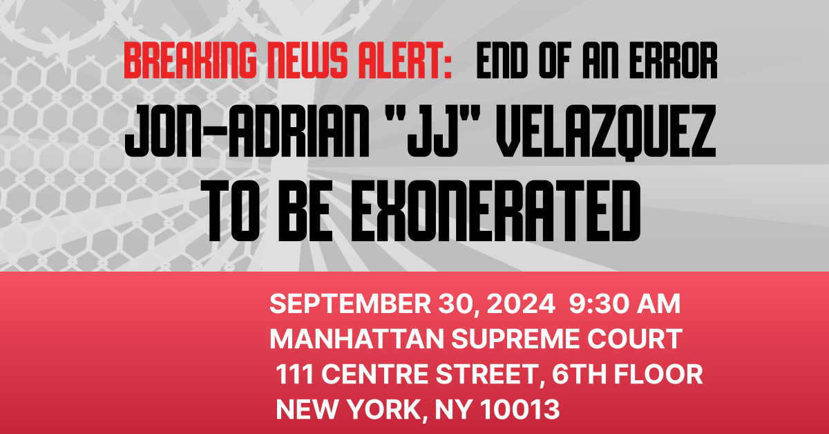 Original campaign cover announcing the September 2024 exoneration hearing